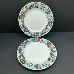 Corelle Pro Dancing Carousel Dinner Plates Teal & Brown Floral Band Plates